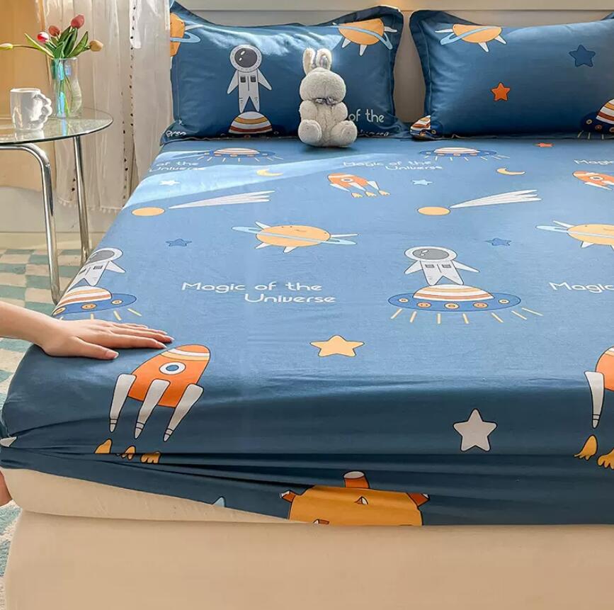 Bed Fitted Sheet + 2pc Pillowcases Bed Cover 100% Cotton Single King Queen Bed Sheet Deep Pocket Mattress Protective Cover B82F