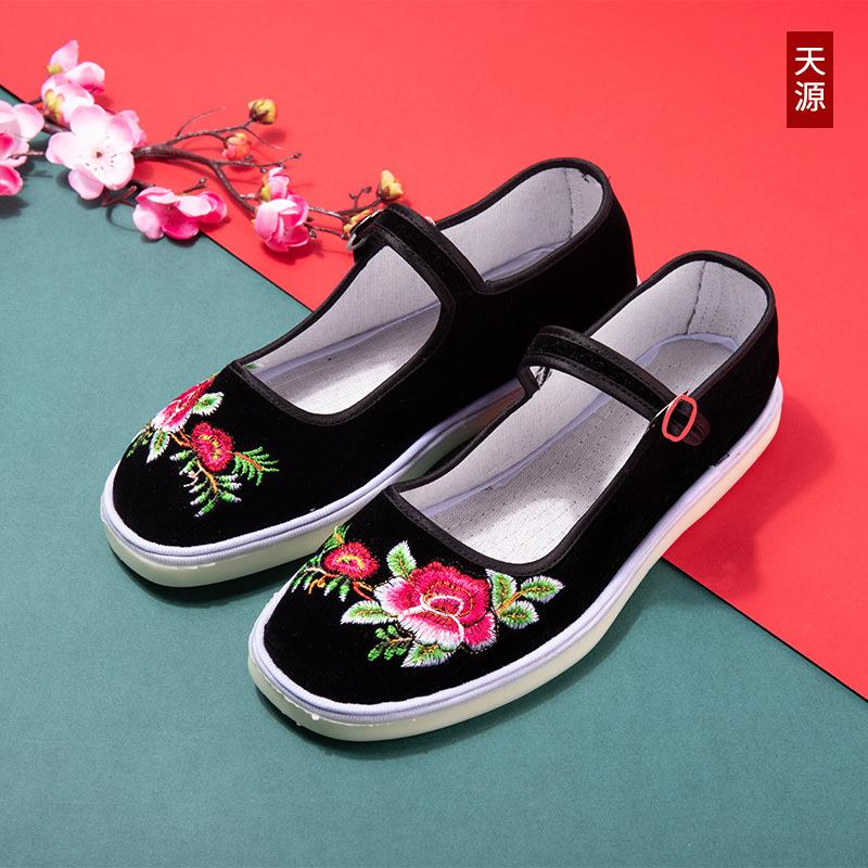 Туфли «Старый Пекин», тканевые туфли, женские туфли с вышивкой, нескользящие бабушкины туфли с одним ремешком, туфли для мам, танцевальная обувь
