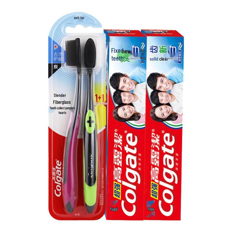 Colgate Набор: Тонкая мягкая угольная зубная щетка и зубная паста с высоким содержанием кальция