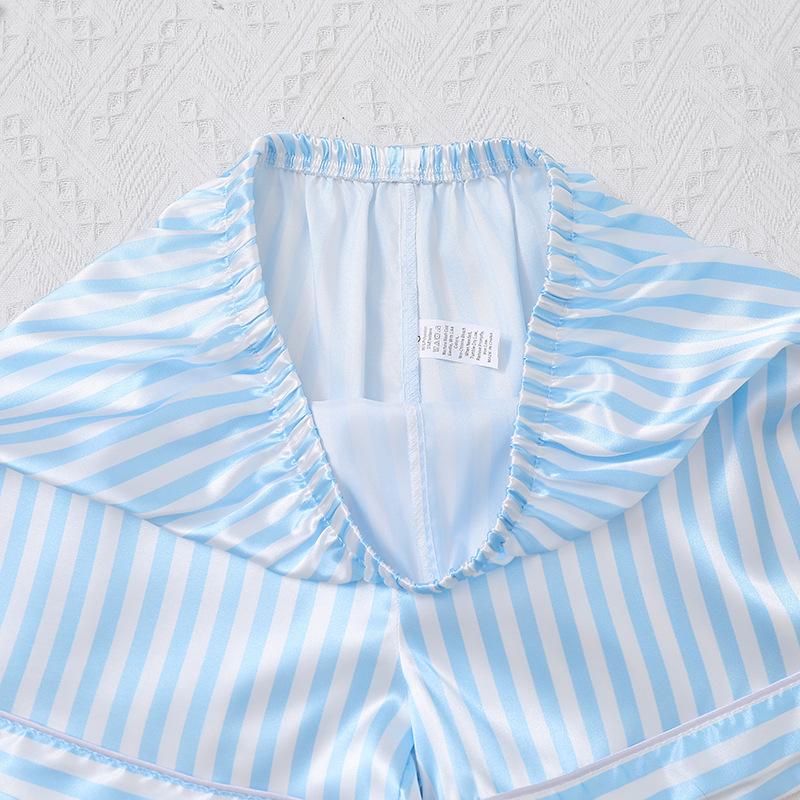 Женский пижамный комплект в полоску из сатина: Кардиган с коротким рукавом и шорты с эластичным поясом