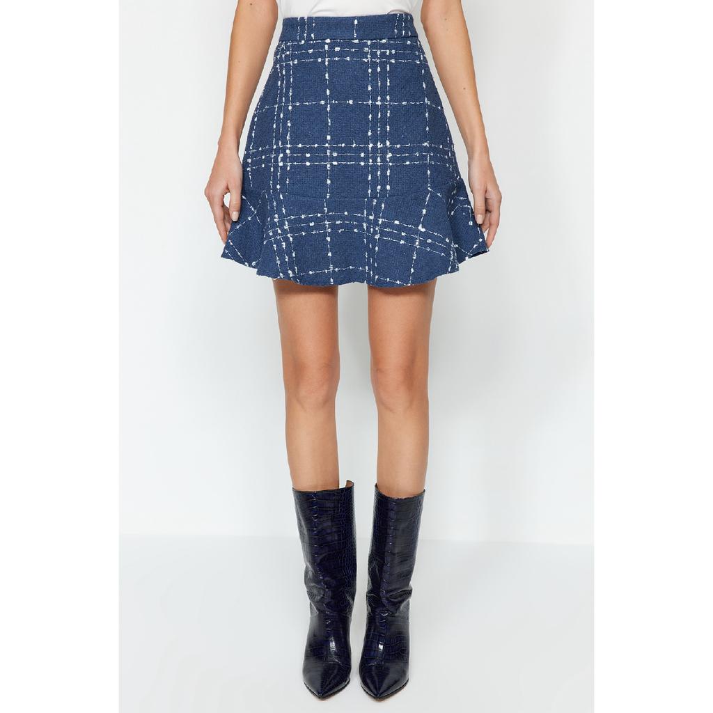 Black Flounced Tweed Fabric Mini Woven Skirt Twoaw22et0448