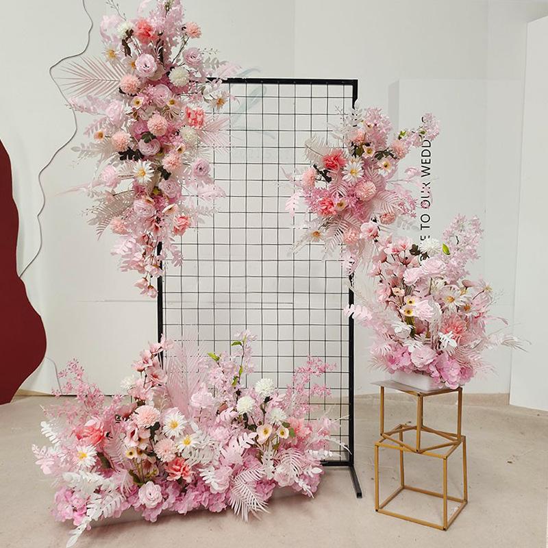Red Floral Wedding Stage Backdrop with Artificial Flower Rows