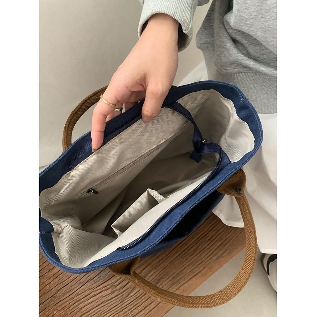 Urban Minimalist Female Student Large Capacity Commuting Horizontal Canvas Single Shoulder Diagonal Cross Portable Tote Bag