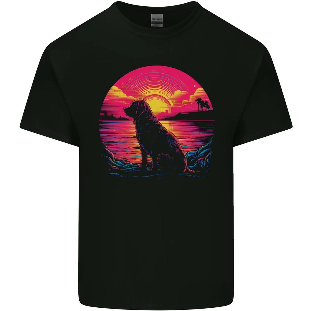 Retrowave Golden Retriever Dog Kids T-Shirt Childrens