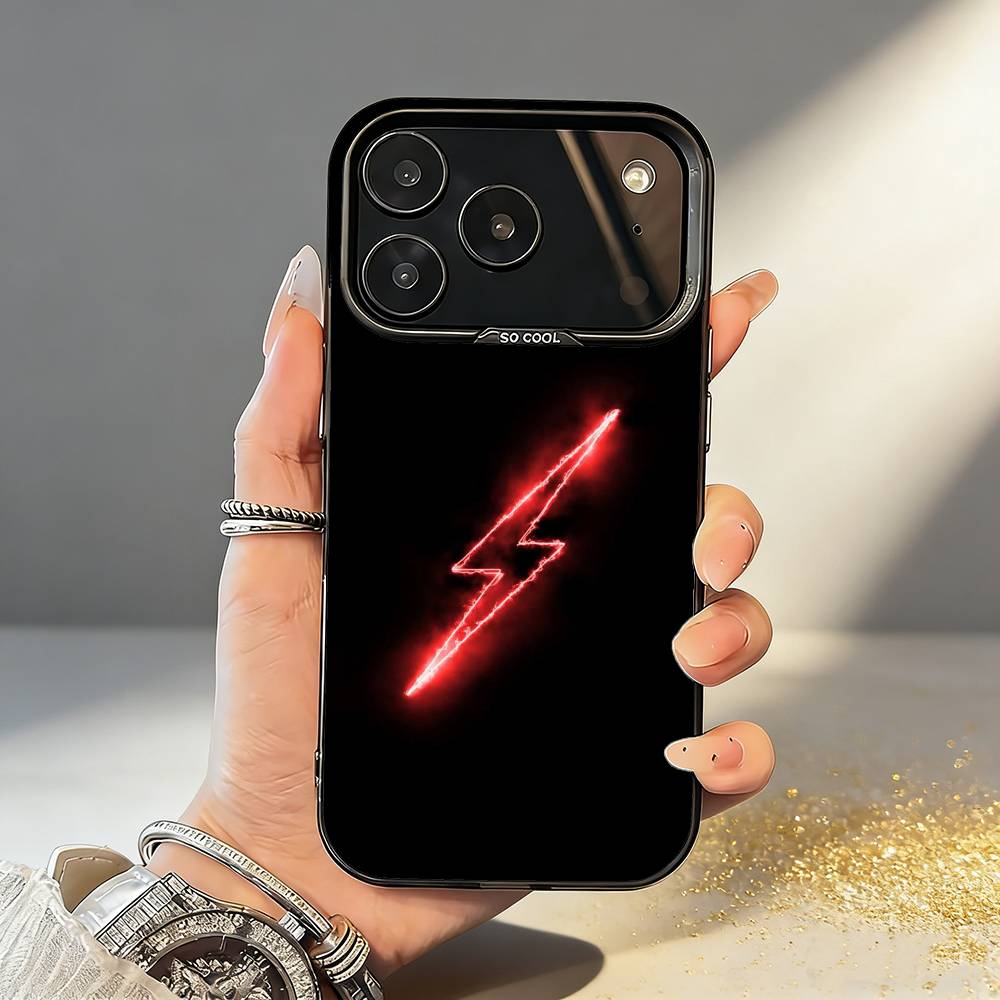 L-Lightning Letters Phone Case For iPhone17 16 15 14 13 12 Pro Max Grey Black Matte Laser Metallic Aurora Funda