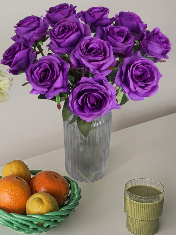 12 шт. Искусственные цветы Розы Массовый букет поддельных шелковых роз с длинным стеблем Искусственные розы Цветы для свадьбы Домашние вечерние украшения стола