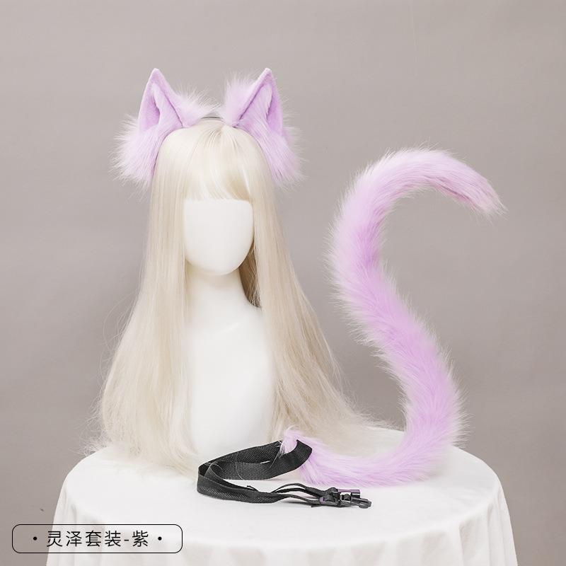 Кошачьи ушки кошачий хвост косплей украшения ручной работы имитация ушей животных ободок хвост набор аксессуаров