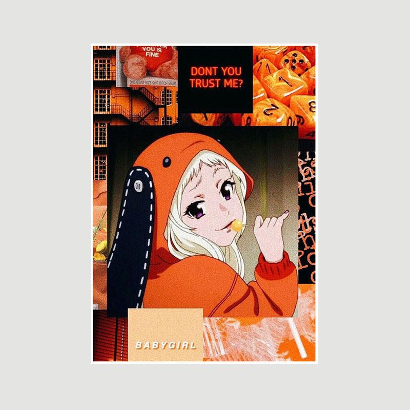 Винтажная белая бумага Kakegurui Плакаты Японское аниме Ретро-постеры и принты Художественная живопись Домашнее украшение Фреска Спальня Кафе Декор