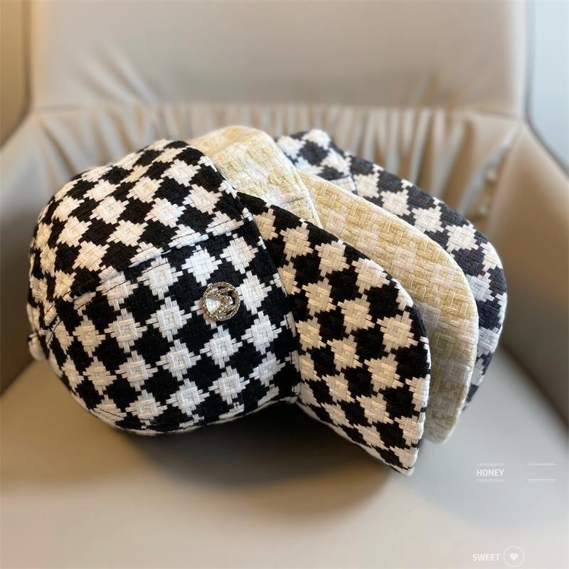 Hat Women's Spring and Autumn Rhinestones M Standard Baseball Cap Women's Ins Tide Cap Women's Plaid Fashion Trend Sun Protection Hat