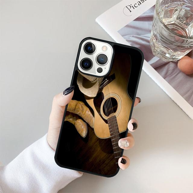 Музыкальная гитара Черный Мягкий Чехол для Телефона Для iPhone 17 Air 15 16 14 13 12 Pro Max 11 Pro Max Plus Coque Shell