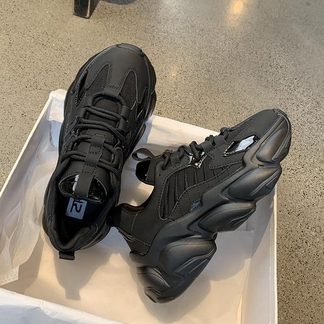 Черные кроссовки на платформе, женская обувь, повседневная обувь на толстой подошве со шнуровкой, женские бежевые зимние массивные кроссовки, кожаная вулканизированная обувь