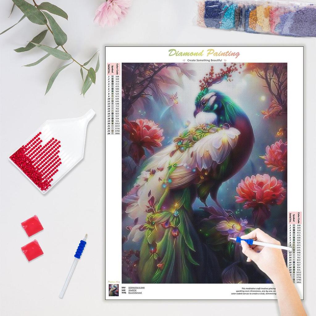Diamond Painting Flower Peacock Cross Stitch Kit Diamond Embroidery For Adults Diamond Mosaic Picture Rhinestones For Home Decors 30x40cm