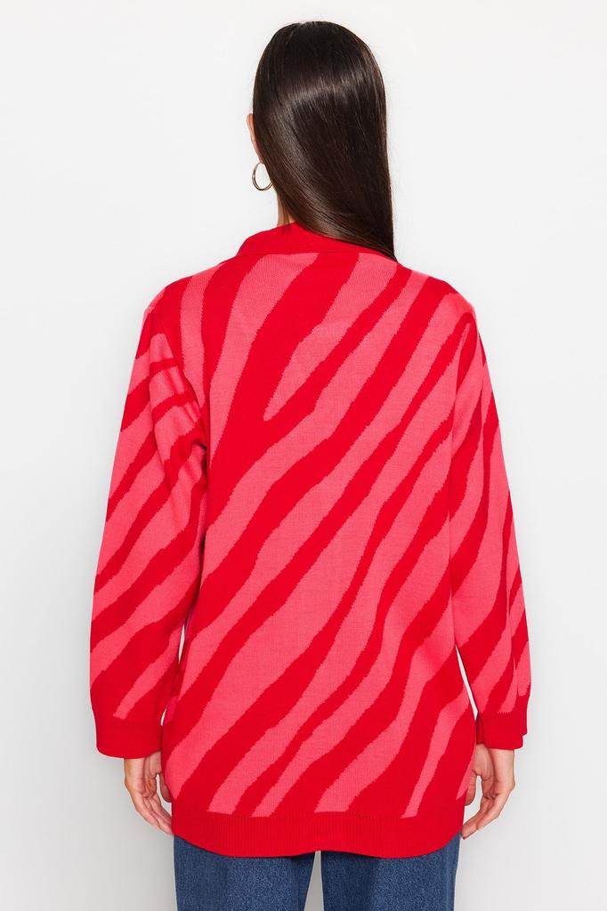 Женский модный стильный кардиган в хиджабе, красный вязаный кардиган в полоску с животными