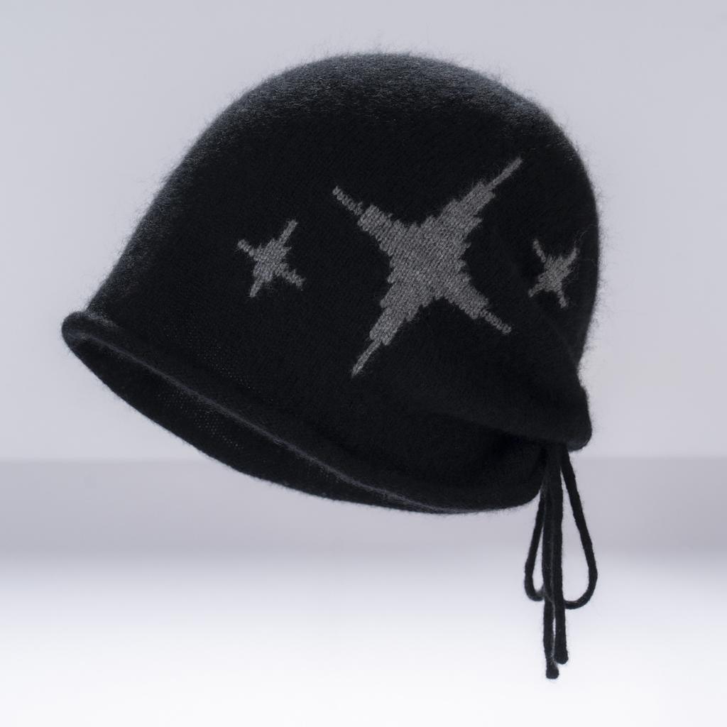 Autumn and winter temperament knitted drawstring stacking hat children crimped ear protection warm knitted hat windproof confinement hat
