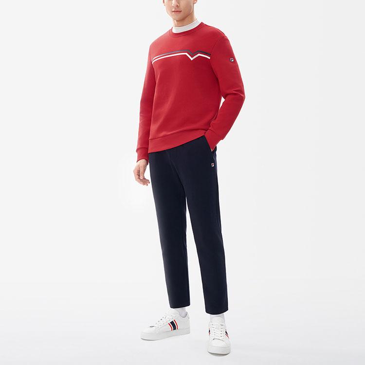 Fila Однотонные базовые вязаные повседневные длинные брюки прямого кроя с логотипом Мужские брюки Легендарно-синий F11M241601FNV