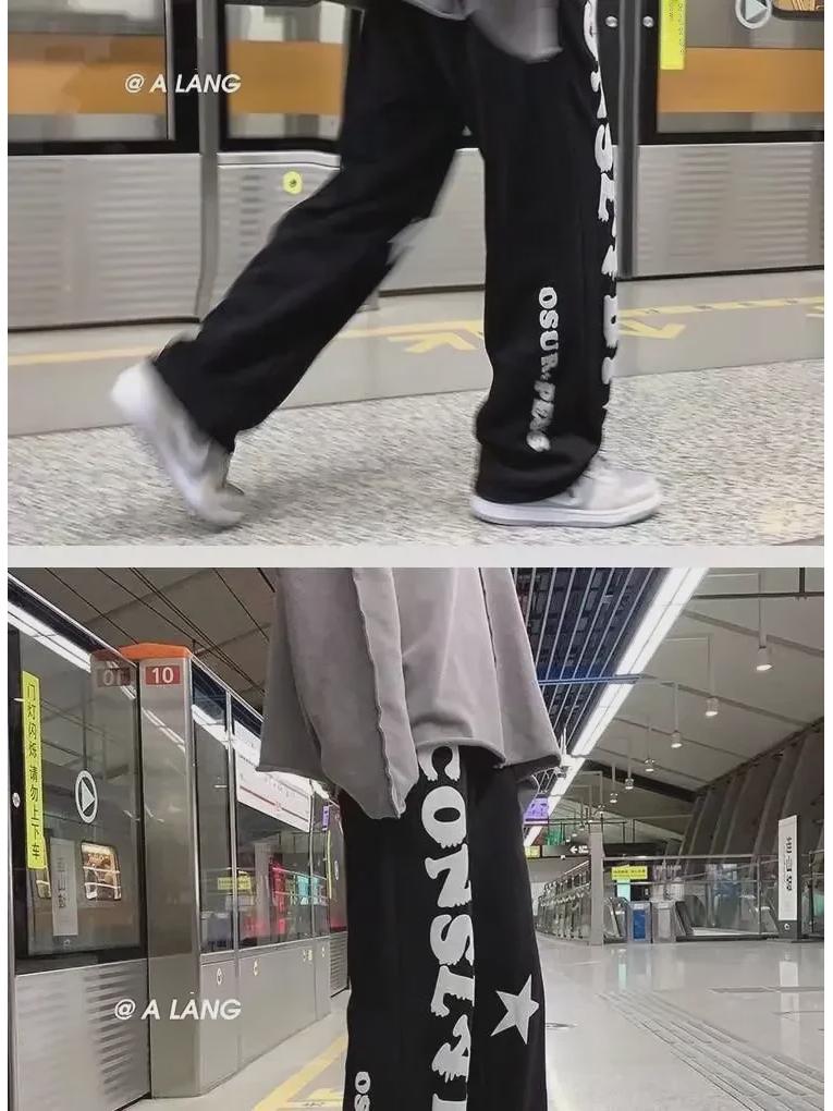 Мужские повседневные прямые брюки в корейском стиле с буквенным принтом в стиле хип-хоп на весну и осень