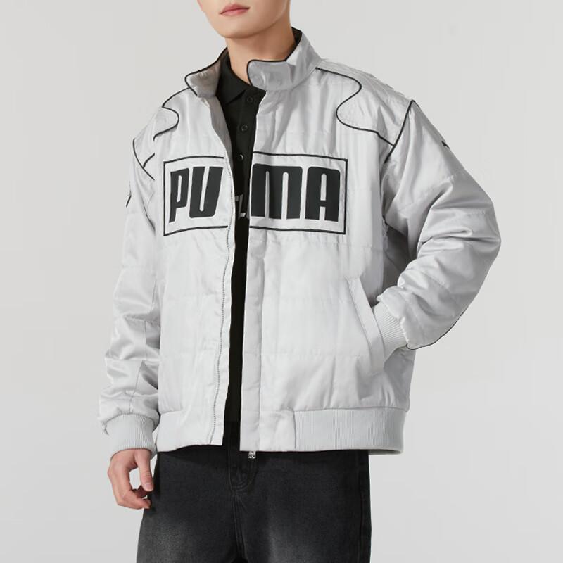 Puma Ветрозащитная теплая хлопковая куртка с воротником-стойкой на молнии с длинным рукавом, унисекс, серая 631974-61