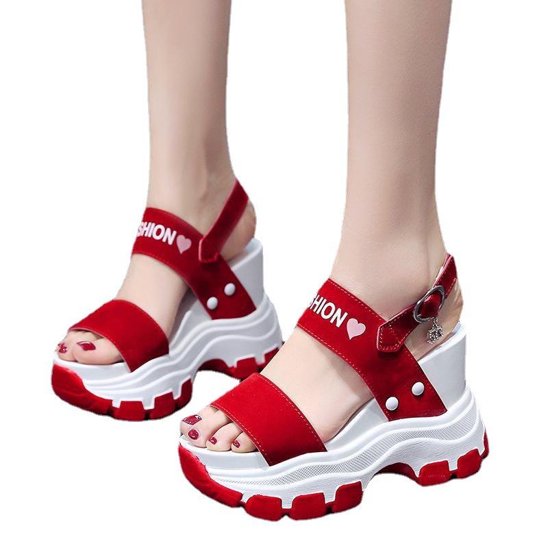 Модные сандалии на танкетке Женский сказочный стиль Летние новые сандалии на толстой подошве-маффине, с высоким подъемом внутри и открытым носком, Sandalias De Mujer