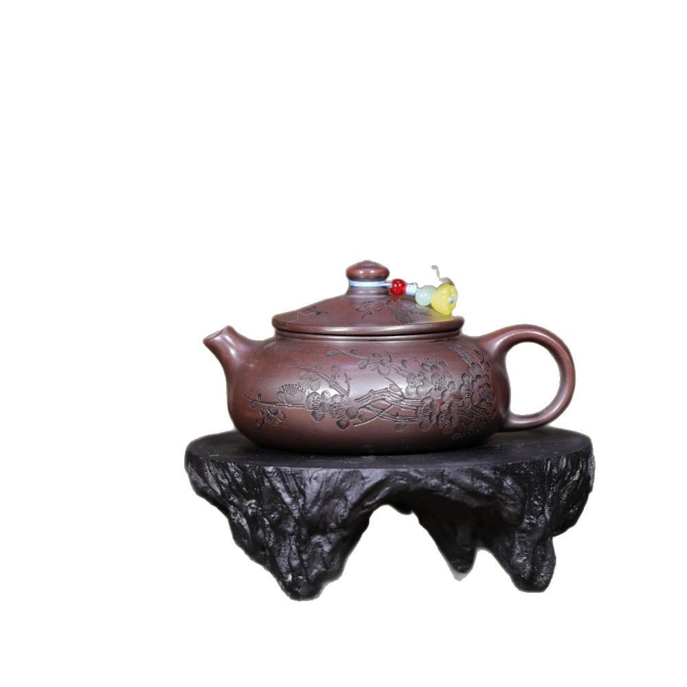 Handmade Yixing Zisha Teapot by Famous Artist - Original Ore Bronze Mud with Plum Shadow Design, Perfect for Kung Fu Tea Sets