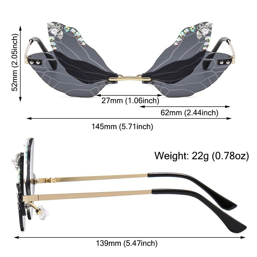 Модные безободковые очки неправильной формы, солнцезащитные очки с бриллиантами, солнцезащитные очки «Крыло стрекозы»
