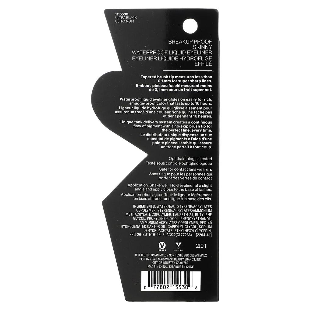 Wet N Wild Водостойкая жидкая подводка для глаз, Skinny, ультрачерная, 0,5 мл (0,017 жидких унций)