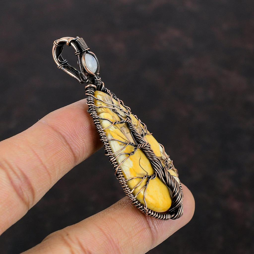 Древо жизни Подвеска из брекчированного мукаита Медная проволока Обернутая подвеска из драгоценного камня Радуга Ювелирные изделия из лунного камня Медные украшения ручной работы Подарок для мамы