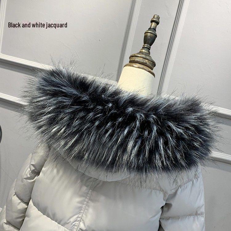 Женский воротник из искусственного меха лисы и енота черного и белого цвета для пуховой шапки - Единичная покупка