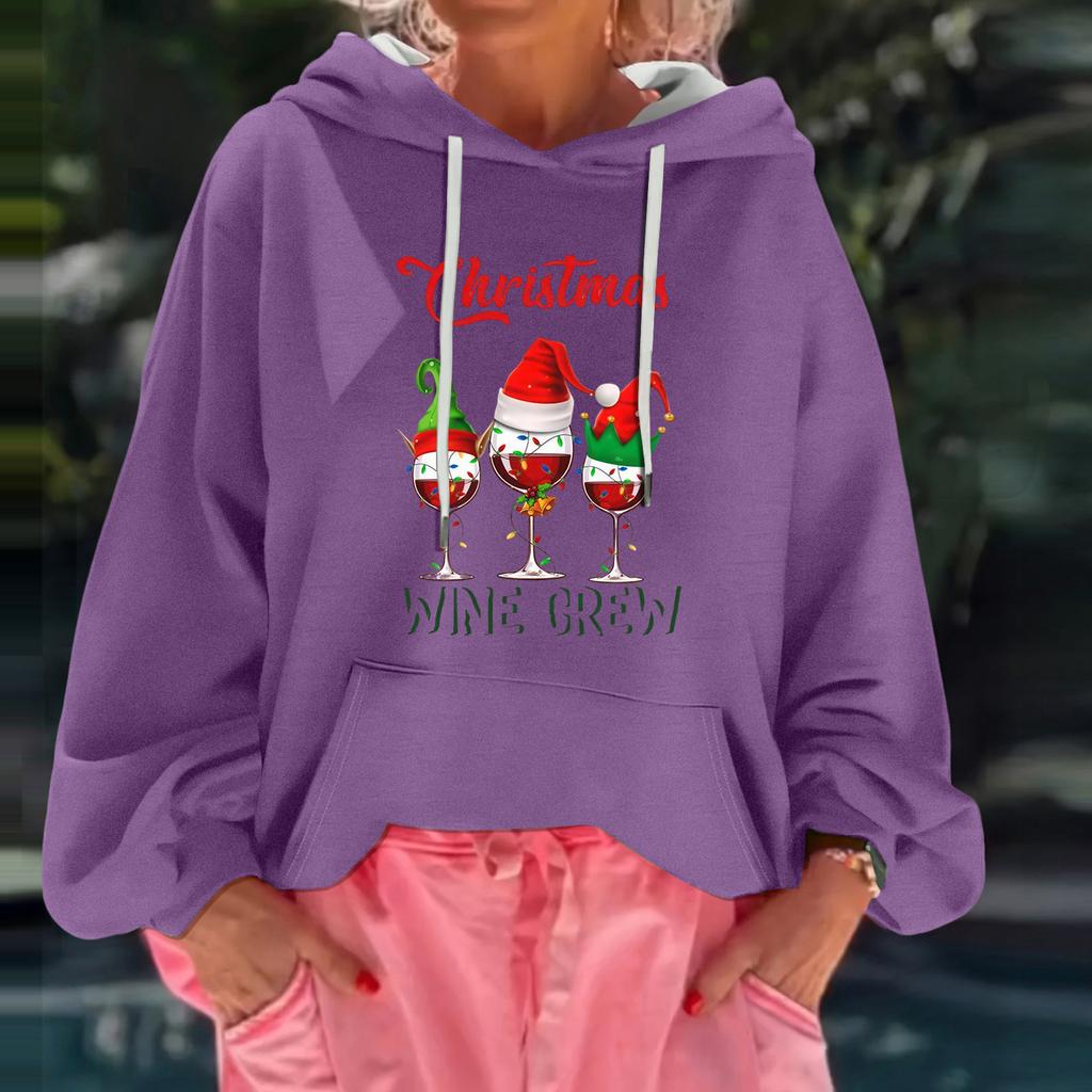 Women's Christmas Print Loose Casual Long Sleeve Hooded Sweatshirt