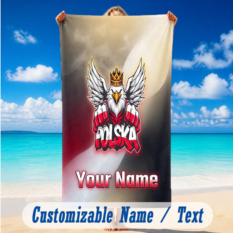 Beach Towel Custom Name Text, Quick Dry Large Towel For Beach HomePoland Football