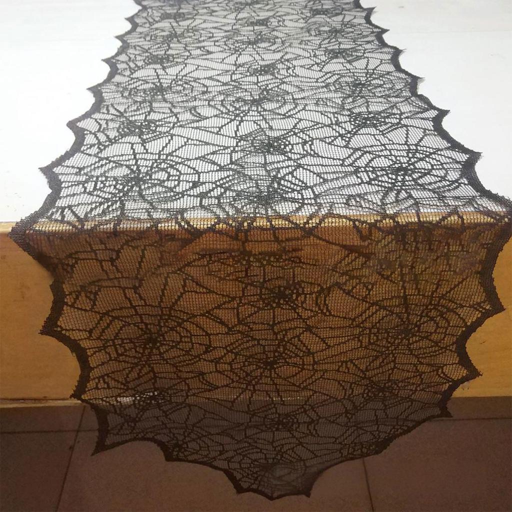 Halloween Black Lace Polyester Tablecloth for Party Decorations Fabric Easy To Cleaning Foldable Designs