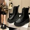 Short Boots for Women 2025 Autumn and Winter New Style Side Zipper Thick Soled Lace Up Fashionable Women's Boots