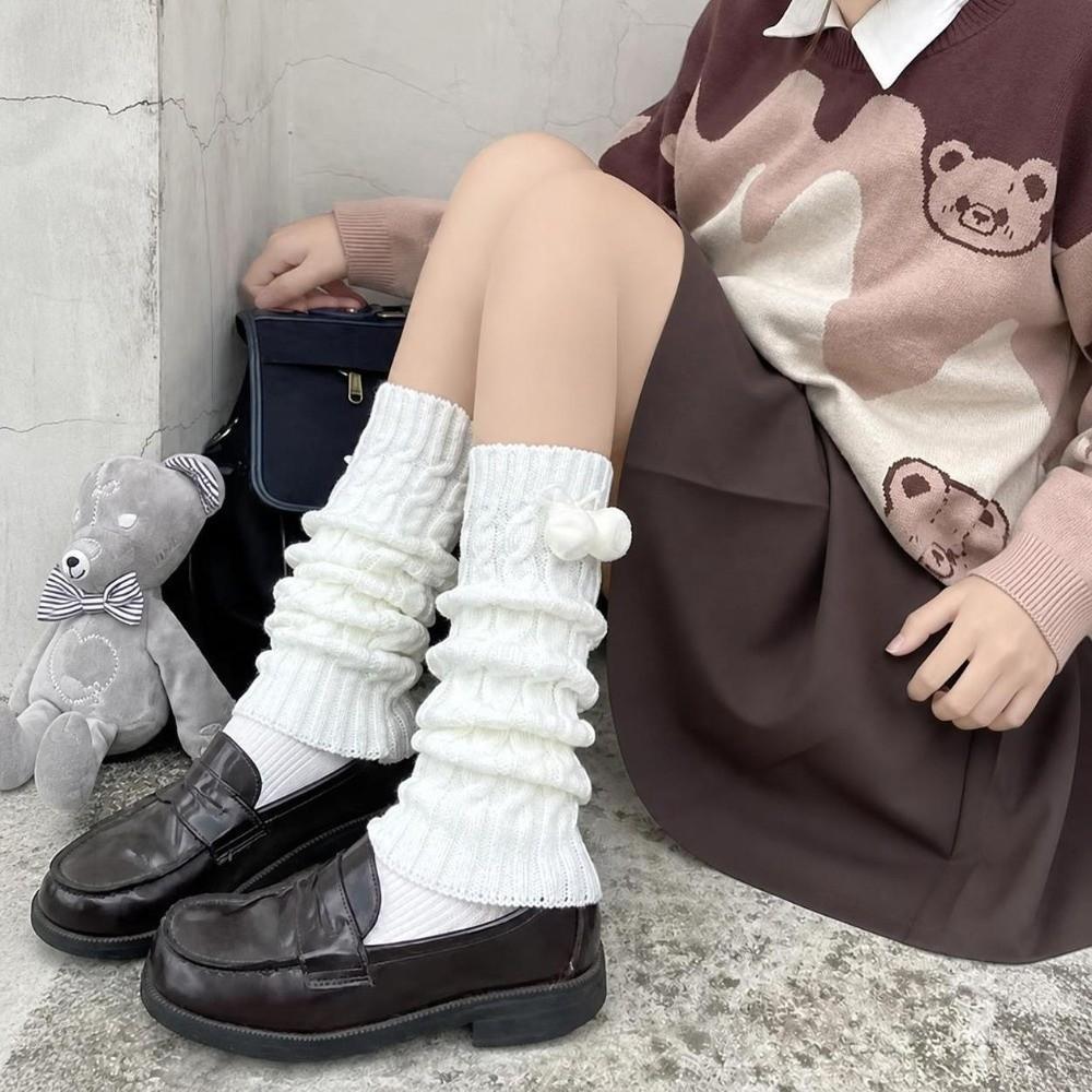 Knitted Thigh Socks Solid Color Winter Warm Socks Lolita Leg Warmer For Women