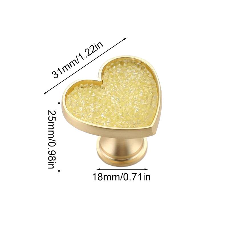 2 шт. Ручка для ящика Оригинальность Без пробивки Мультяшная С бриллиантом Современная ручка-кнопка для ящика Тяга Форма сердца Металлическое основание