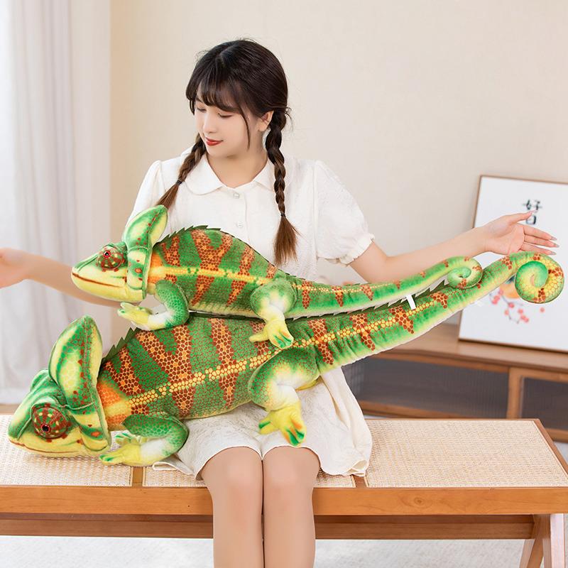 80/110cm Simulation Giant Lizard Chameleon Plush Doll Pillow Green Pattern Insect Reptile Plush Toy Home Decor Gift for Boys