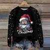 Women's Fashion Round Neck Pullover Plunging Sleeve Tee Christmas Printed Top
