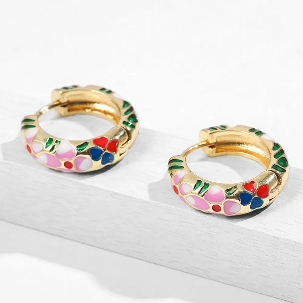 Китайские эмалевые серьги-цветы Классические серьги в китайском стиле Серьги-кольца Ювелирные изделия