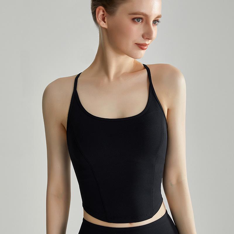 Спортивный бюстгальтер LAHN с антибактериальным покрытием и защитой от ударов - цельный жилет для йоги на тонких бретельках