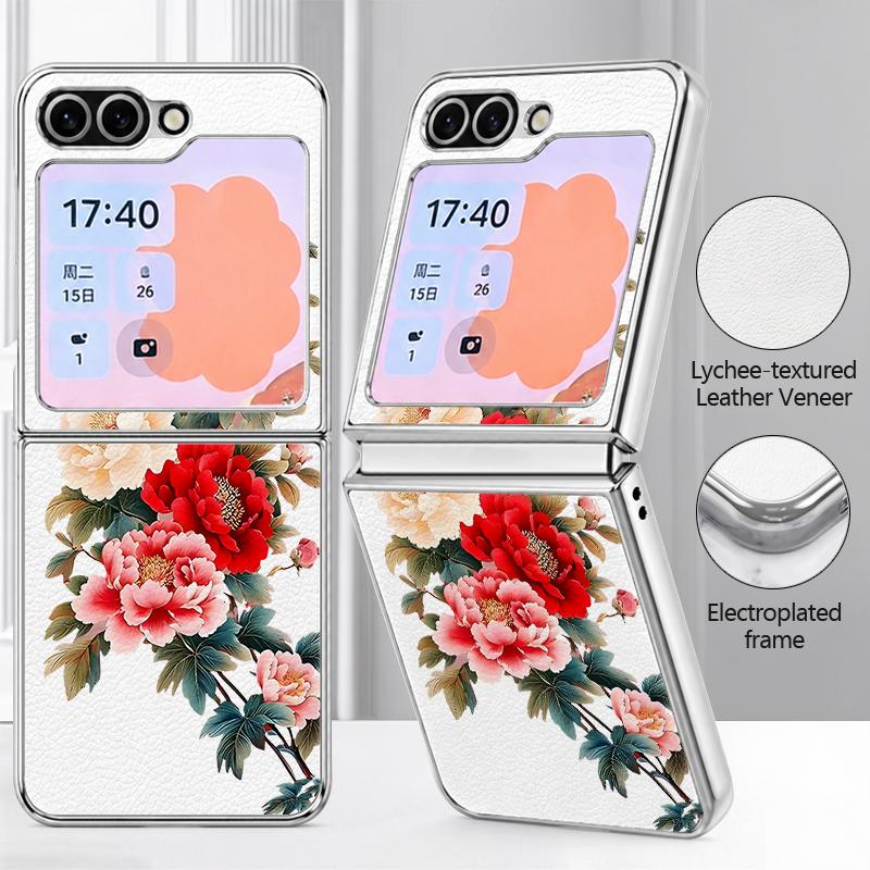 Чехол с рисунком ромашек для Samsung Galaxy Z FLIP 7 FE 6 5 Z Flip7 Flip6 Flip5, роскошная инкрустированная гибридная складная крышка для телефона из ПК + ПУ кожи