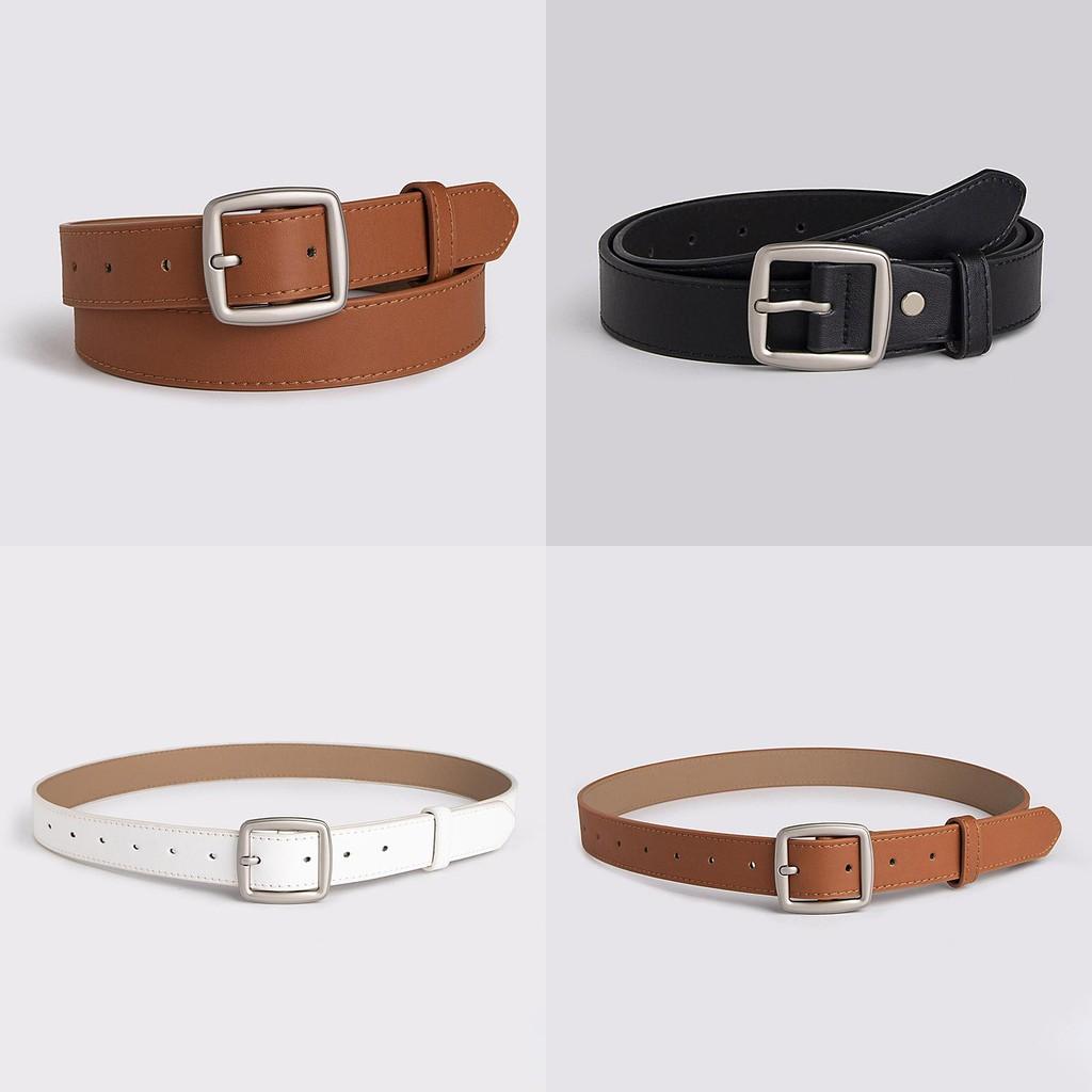 Простой однотонный женский ремень из искусственной кожи с геометрической металлической пряжкой