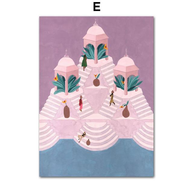 Абстрактный Марокко Пейзаж Бохо Бассейн Пляж Девушка Настенная живопись на холсте Плакаты и принты Настенные картины для декора гостиной Без рамки