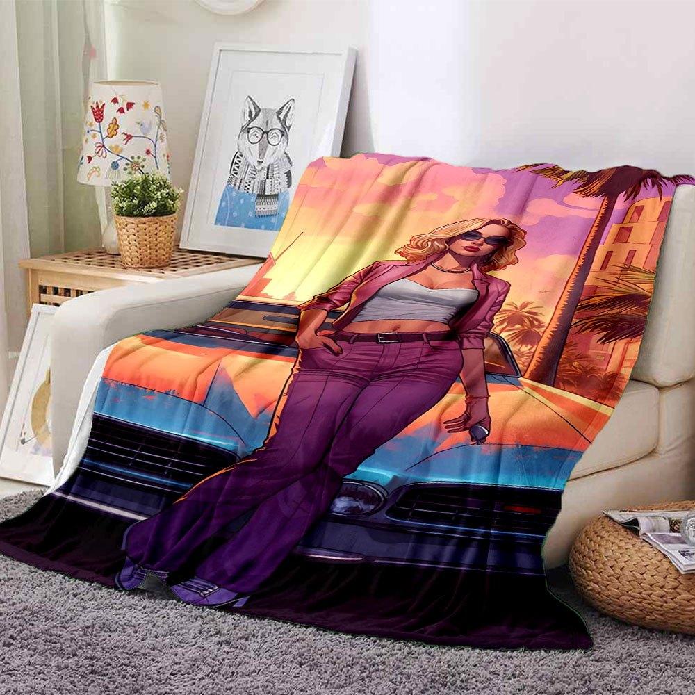 1 шт. Мягкое фланелевое одеяло Grand Theft Auto с дизайнерским принтом. Уютное одеяло для всех сезонов, идеально подходит для дивана, кровати, офиса