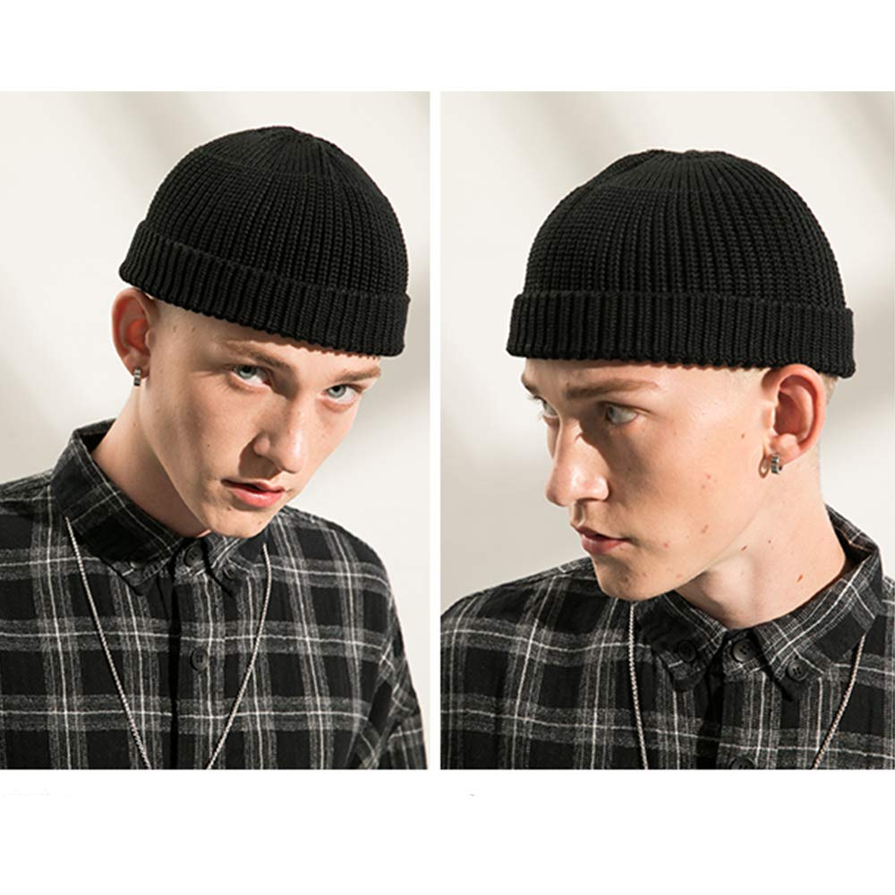 Croogo Вязаная Однотонная Шапка-Капюшон Короткая Полосатая Вязаная Крутая Исламская Неглубокой Посадки Мужская Шапка-Бини, Цвет, Простая, Оверсайз, Крышка, Весна, Осень, Зима, Шапка, Шапка,