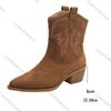 Comemore New Brown Embroidered Ankle Boots Pointed Toe Shoes Chunky Heel Knight Boots Retro Slip On Western Cowboy Short Botas