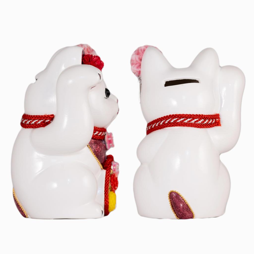 Кот удачи Майкохан Правая лапа Кот удачи Счастливый талисман Фэн-шуй Ящик для подношений Белый (M-SIZE Белый) приподнятый/Керамический Манэки-нэко (мк_М