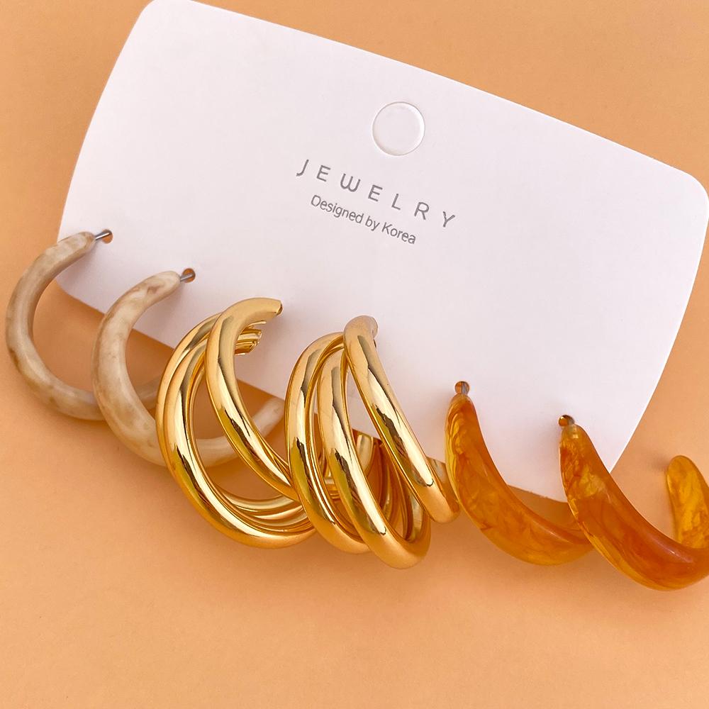 Набор серег-колец из акриловой смолы в стиле панк для женщин, модные круглые серьги, темпераментные трендовые ювелирные изделия