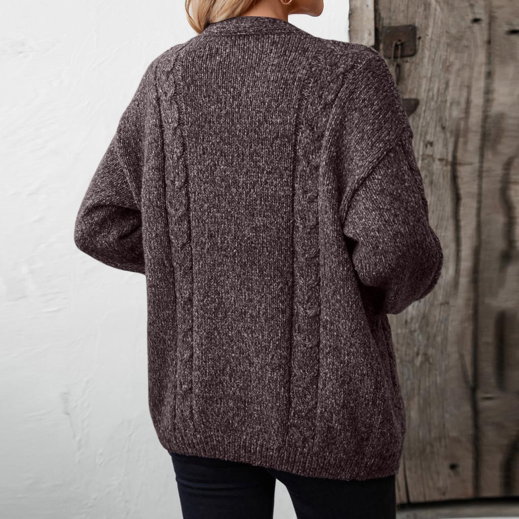 Женский модный повседневный однотонный трикотажный кардиган-свитер с V-образным вырезом, длинными рукавами и карманом