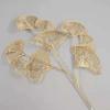 5PC Three-pronged Fan Leaf Netting Artificial Gold Ginkgo Eucalyptus Holly For Wedding Arch Flower Arrangement Home Decor Crafts