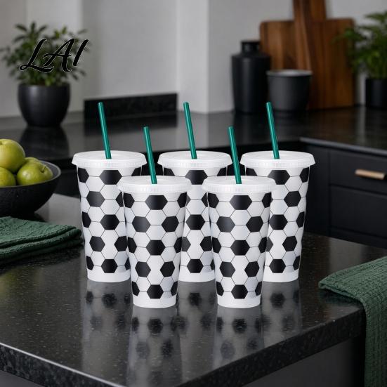 Fan Party Supplies Soccer Plastic Cup with Straw Football Shaped Cold Drink Tumbler Sports 710ml Capacity Reusable Soda for Game Day Large Sippy
