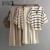 Contrasting Color Striped Fashion Set Summer Casual Loose Knitted Wide-leg Pants Two-piece Set