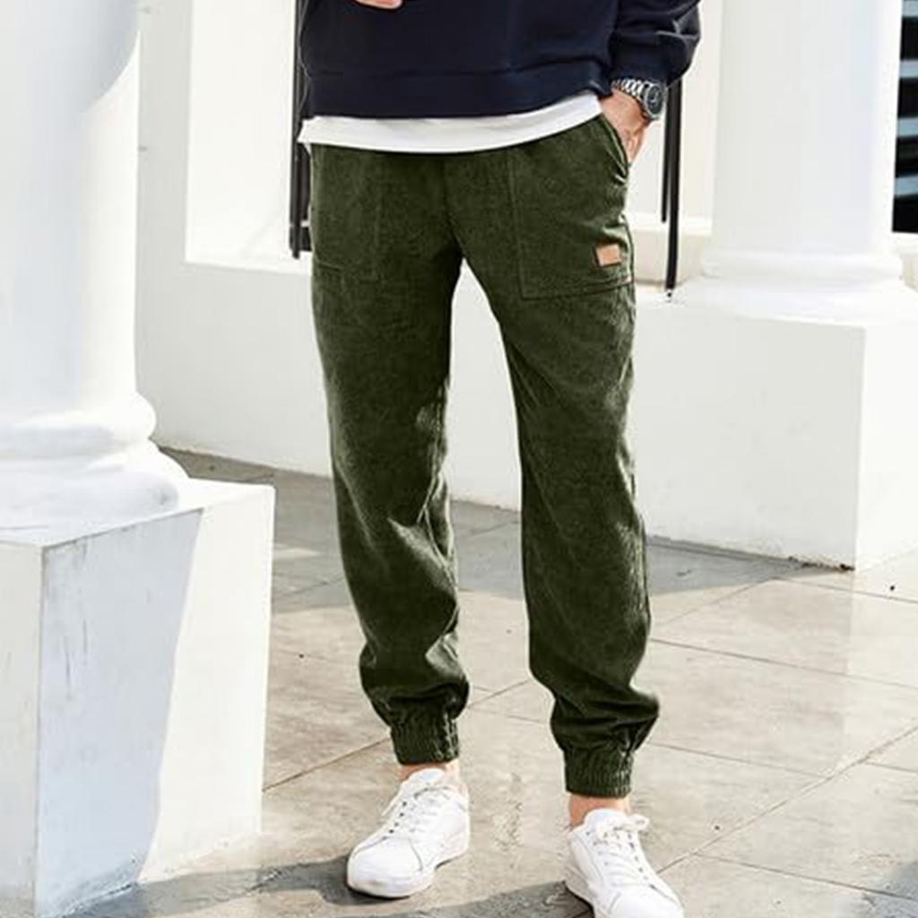 Мужские вельветовые спортивные брюки, повседневные рабочие брюки с завязками